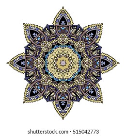 Decorative vintage vector ornament. Ornate colorful mandala. indian oriental doodle design.