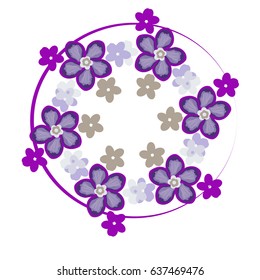 Decorative violet border with flowers. composition on lilac background. Vector illusration