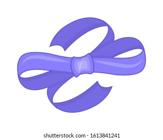 Decorative violet bow with ribbon. Vector bow for