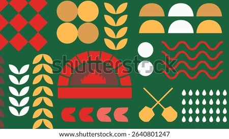 A decorative visual with pizza slices, ingredients, and bold icons on cream. Great for menu layouts, food branding, and vector illustrations.