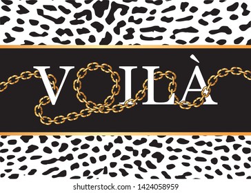 Decorative Voila (Here Is in French) Text with Golden Chain Ornament for Fashion Prints