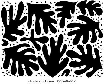 Decorative wall art design. Abstract black leaves on white background. Nature vibe. Vetor