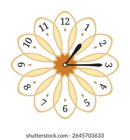 Decorative Wall Clock shows 1 past 15 (quarter past one), vector illustration isolated