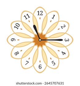 Decorative Wall Clock shows 11 past 15 (quarter past eleven), vector illustration isolated