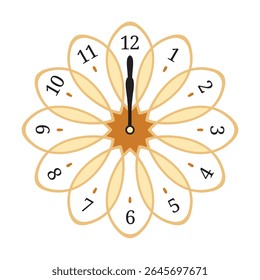 Decorative Wall Clock shows 12 o'clock, vector illustration isolated