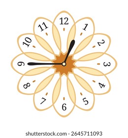 Decorative Wall Clock shows 12.45 (quarter to one), vector illustration isolated