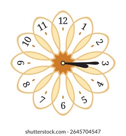 Decorative Wall Clock shows 3 past 15 (quarter past three), vector illustration isolated