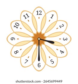 Decorative Wall Clock shows 3.30 (half past three or three thirty), vector illustration isolated