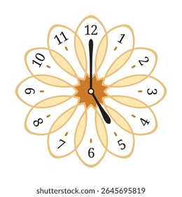 Decorative Wall Clock shows 5 o'clock, vector illustration isolated