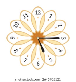 Decorative Wall Clock shows 5 past 15 (quarter past five), vector illustration isolated