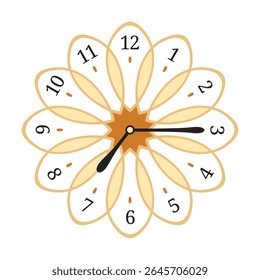 Decorative Wall Clock shows 7 past 15 (quarter past seven), vector illustration isolated