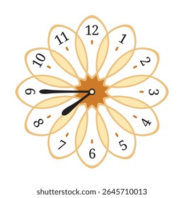 Decorative Wall Clock shows 7.45 (quarter to eight), vector illustration isolated