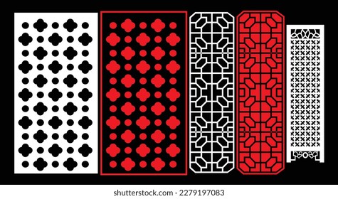 Decorative wall panel set chinese mdf cnc router laser cutting pattern design for mdf wood cutting vector Cnc Router Design Foamsheet, Acrylic and CNC Machine Cutting, EPS File.