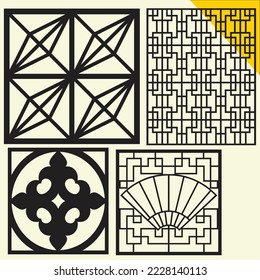 Decorative wall panel set for modern interiors.Laser cut patterns. Vector set with abstract