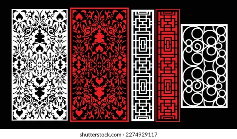 Paneles de pared decorativos conjunto de diseño de Jali patrón CNC, patrón de corte láser, corte CNCcut del router.Panel decorativo de corte láser Jali con patrón de encaje.