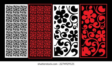 Decorative wall panels set Jali design CNC pattern, laser cutting pattern, router CNCcutting.Jali Laser cut decorative panel set with lace pattern.