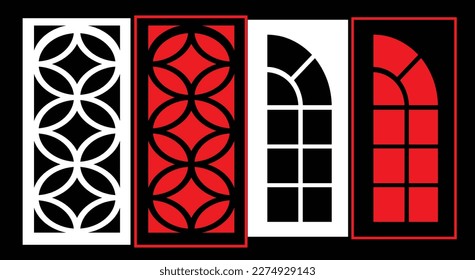 Decorative wall panels set Jali design CNC pattern, laser cutting pattern, router CNCcutting.Jali Laser cut decorative panel set with lace pattern.