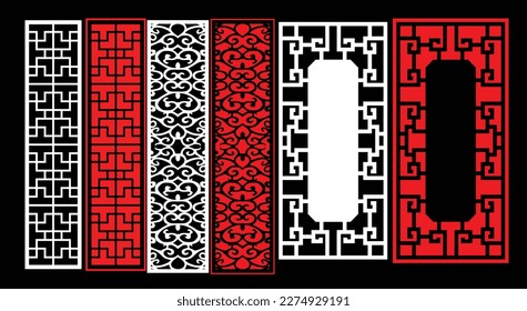 Decorative wall panels set Jali design CNC pattern, laser cutting pattern, router CNCcutting.Jali Laser cut decorative panel set with lace pattern.