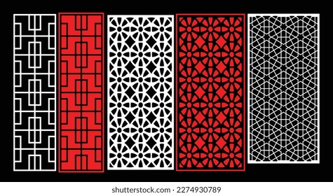 Decorative wall panels set Jali design CNC pattern, laser cutting pattern, router CNCcutting.Jali Laser cut decorative panel set with lace pattern.