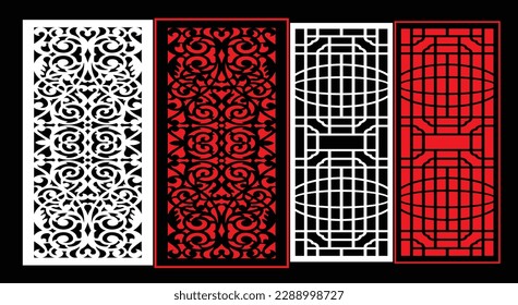 Decorative wall panels set Jali design CNC pattern, laser cutting pattern, router CNCcutting.Jali Laser cut decorative panel set with lace pattern.