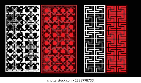 Decorative wall panels set Jali design CNC pattern, laser cutting pattern, router CNCcutting.Jali Laser cut decorative panel set with lace pattern.