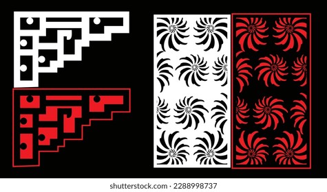 Decorative wall panels set Jali design CNC pattern, laser cutting pattern, router CNCcutting.Jali Laser cut decorative panel set with lace pattern.