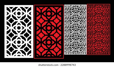 Decorative wall panels set Jali design CNC pattern, laser cutting pattern, router CNCcutting.Jali Laser cut decorative panel set with lace pattern.