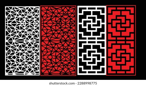 Decorative wall panels set Jali design CNC pattern, laser cutting pattern, router CNCcutting.Jali Laser cut decorative panel set with lace pattern.