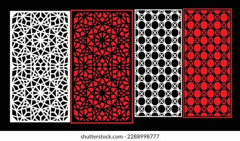 Decorative wall panels set Jali design CNC pattern, laser cutting pattern, router CNCcutting.Jali Laser cut decorative panel set with lace pattern.