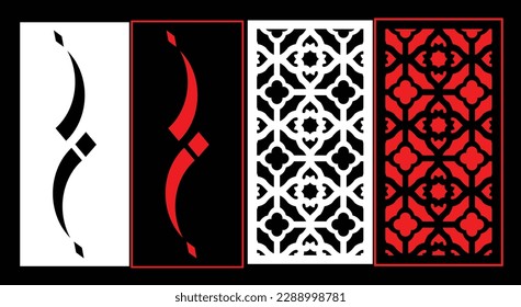 Decorative wall panels set Jali design CNC pattern, laser cutting pattern, router CNCcutting.Jali Laser cut decorative panel set with lace pattern.