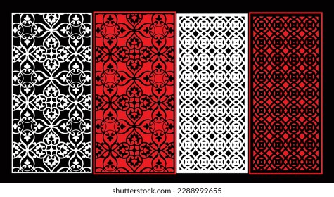 Decorative wall panels set Jali design CNC pattern, laser cutting pattern, router CNCcutting.Jali Laser cut decorative panel set with lace pattern.