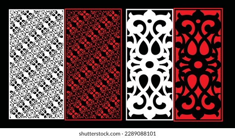 Decorative wall panels set Jali design CNC pattern, laser cutting pattern, router CNCcutting.Jali Laser cut decorative panel set with lace pattern.