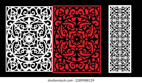 Decorative wall panels set Jali design CNC pattern, laser cutting pattern, router CNCcutting.Jali Laser cut decorative panel set with lace pattern.