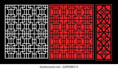 Decorative wall panels set Jali design CNC pattern, laser cutting pattern, router CNCcutting.Jali Laser cut decorative panel set with lace pattern.