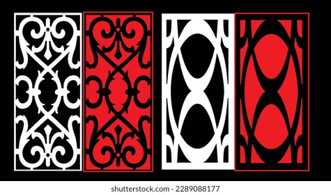 Decorative wall panels set Jali design CNC pattern, laser cutting pattern, router CNCcutting.Jali Laser cut decorative panel set with lace pattern.