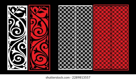 Decorative wall panels set Jali design CNC pattern, laser cutting pattern, router CNCcutting.Jali Laser cut decorative panel set with lace pattern.