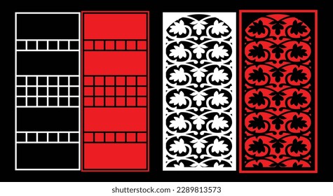 Decorative wall panels set Jali design CNC pattern, laser cutting pattern, router CNCcutting.Jali Laser cut decorative panel set with lace pattern.