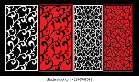 Paneles de pared decorativos conjunto de diseño de Jali patrón CNC, patrón de corte láser, corte CNCcut del router.Panel decorativo de corte láser Jali con patrón de encaje.