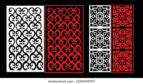 Decorative wall panels set Jali design CNC pattern, laser cutting pattern, router CNCcutting.Jali Laser cut decorative panel set with lace pattern.