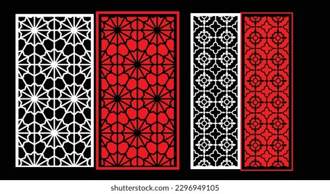 Decorative wall panels set Jali design CNC pattern, laser cutting pattern, router CNCcutting.Jali Laser cut decorative panel set with lace pattern.