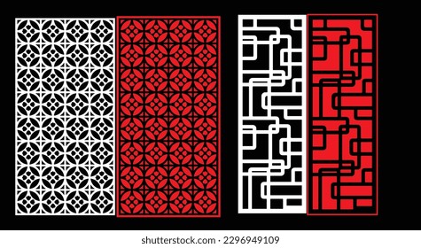 Decorative wall panels set Jali design CNC pattern, laser cutting pattern, router CNCcutting.Jali Laser cut decorative panel set with lace pattern.