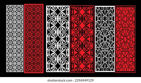 Decorative wall panels set Jali design CNC pattern, laser cutting pattern, router CNCcutting.Jali Laser cut decorative panel set with lace pattern.