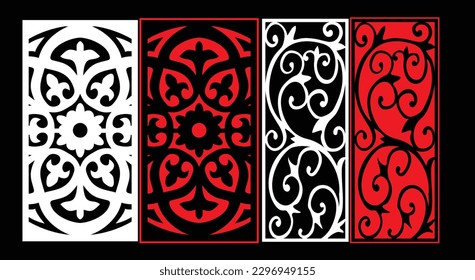 Decorative wall panels set Jali design CNC pattern, laser cutting pattern, router CNCcutting.Jali Laser cut decorative panel set with lace pattern.
