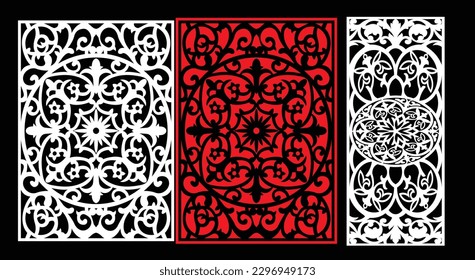 Decorative wall panels set Jali design CNC pattern, laser cutting pattern, router CNCcutting.Jali Laser cut decorative panel set with lace pattern.