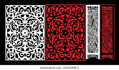 Decorative wall panels set Jali design CNC pattern, laser cutting pattern, router CNCcutting.Jali Laser cut decorative panel set with lace pattern.