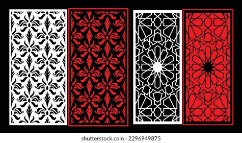 Decorative wall panels set Jali design CNC pattern, laser cutting pattern, router CNCcutting.Jali Laser cut decorative panel set with lace pattern.