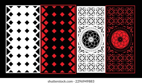 Decorative wall panels set Jali design CNC pattern, laser cutting pattern, router CNCcutting.Jali Laser cut decorative panel set with lace pattern.