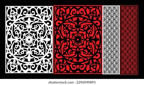Decorative wall panels set Jali design CNC pattern, laser cutting pattern, router CNCcutting.Jali Laser cut decorative panel set with lace pattern.