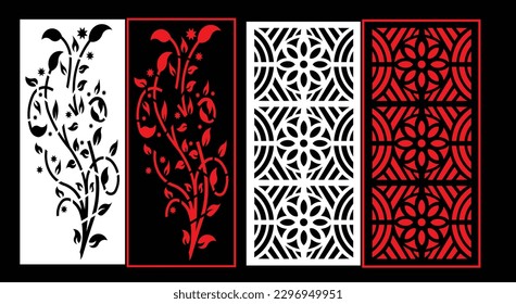 Decorative wall panels set Jali design CNC pattern, laser cutting pattern, router CNCcutting.Jali Laser cut decorative panel set with lace pattern.