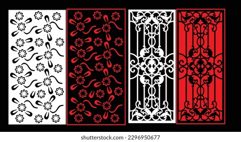 Decorative wall panels set Jali design CNC pattern, laser cutting pattern, router CNCcutting.Jali Laser cut decorative panel set with lace pattern.